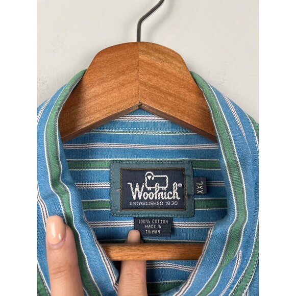 Woolrich Green & Blue Stiped Button Down Men's Sz. 2XL Plus Size. 100% Cotton - Picture 6 of 8